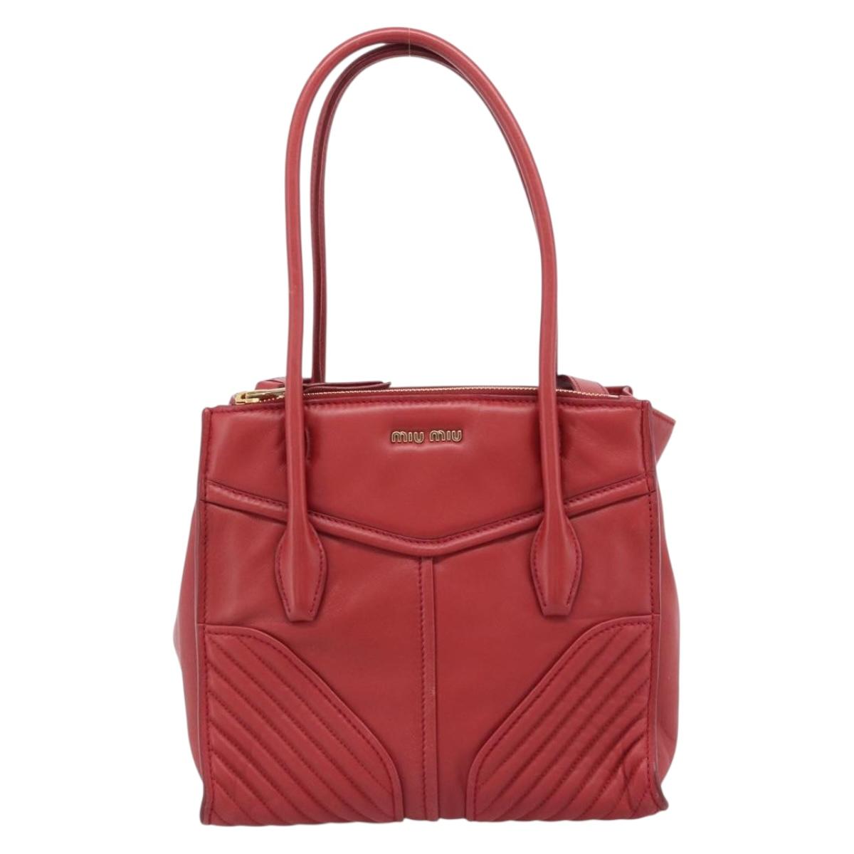 Miu Miu Tote Bag Leather 2way Red Gold Tone Auth ka5333V