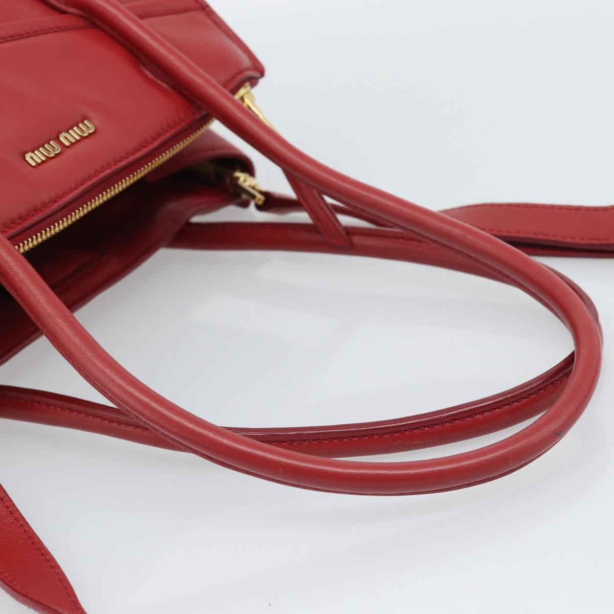 Miu Miu Tote Bag Leather 2way Red Gold Tone Auth ka5333V