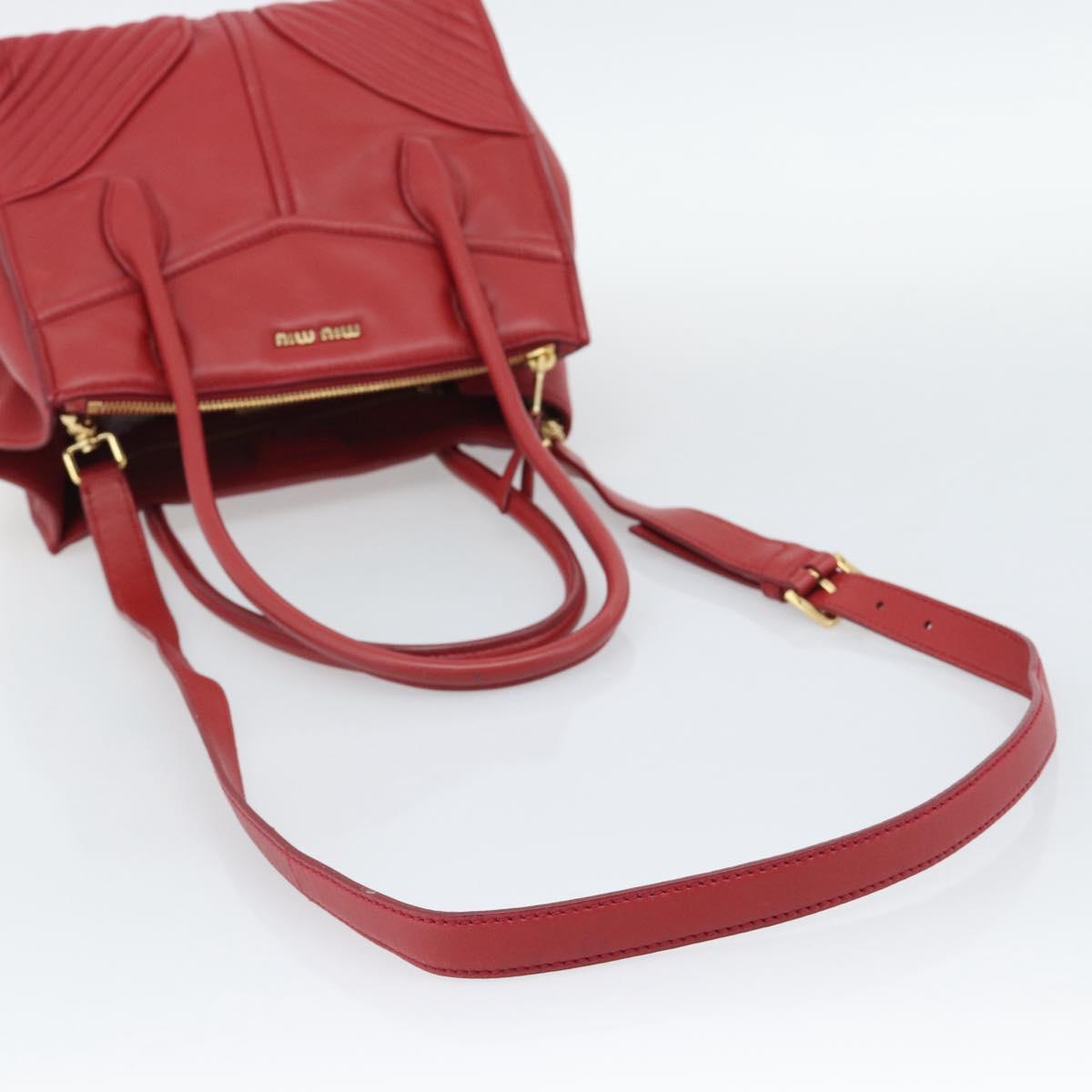 Miu Miu Tote Bag Leather 2way Red Gold Tone Auth ka5333V
