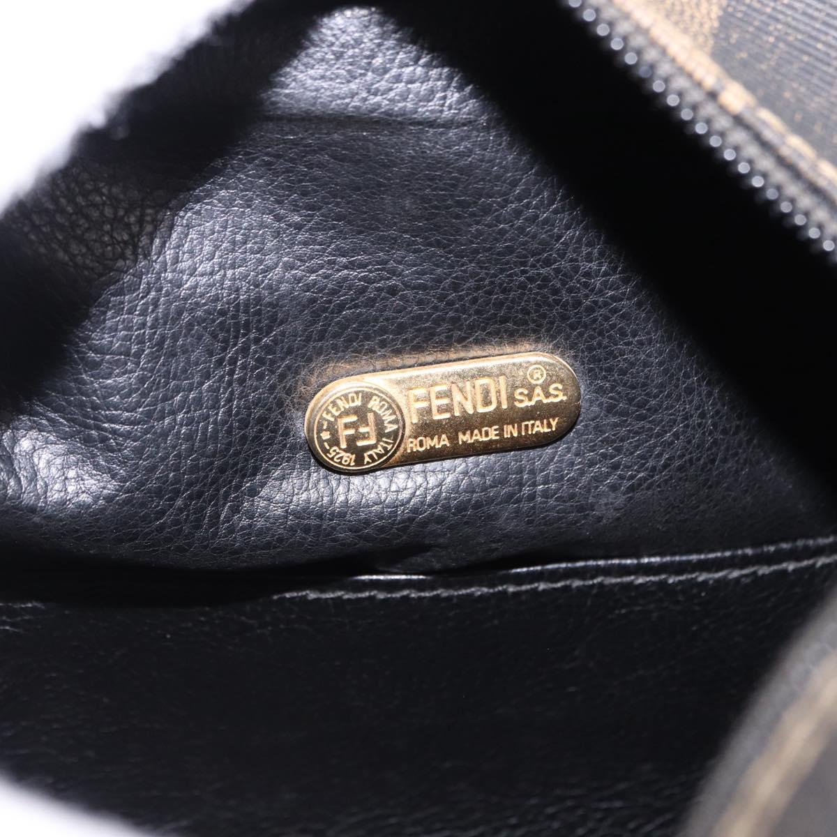 FENDI Pecan Hand Bag PVC Leather 2way Black Brown Auth ka5337A