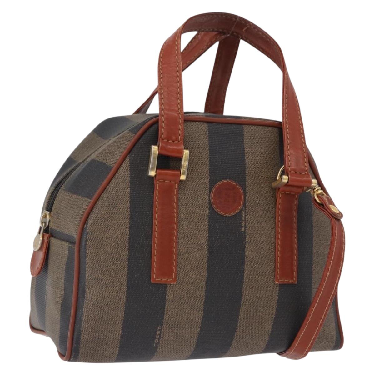 FENDI Pecan Hand Bag PVC Leather 2way Black Brown Auth ka5337A