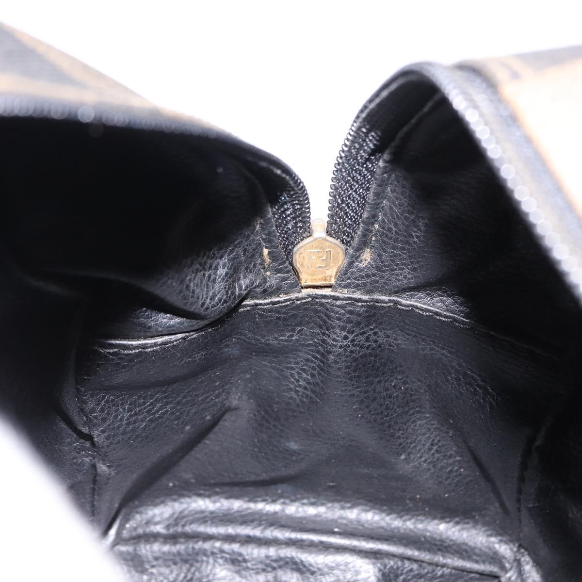 FENDI Pecan Hand Bag PVC Leather 2way Black Brown Auth ka5337A