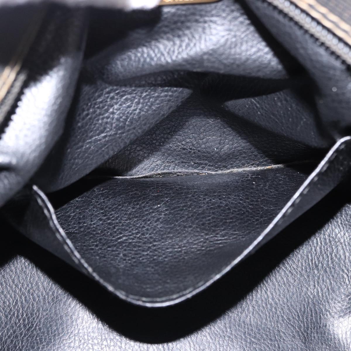 FENDI Pecan Hand Bag PVC Leather 2way Black Brown Auth ka5337A