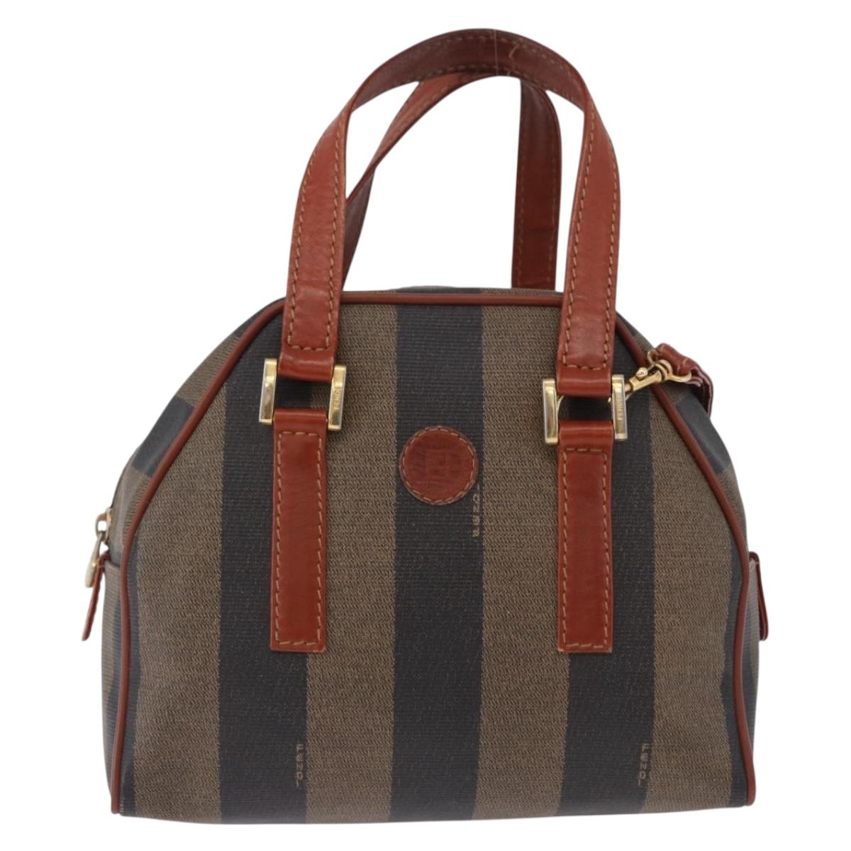 FENDI Pecan Hand Bag PVC Leather 2way Black Brown Auth ka5337A