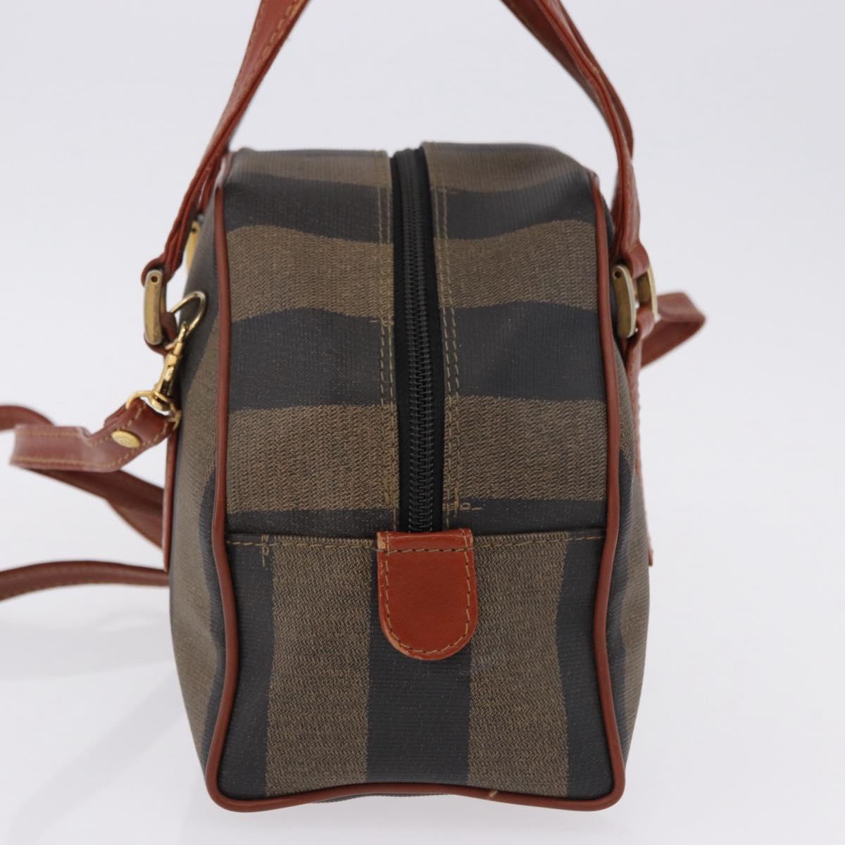 FENDI Pecan Hand Bag PVC Leather 2way Black Brown Auth ka5337A