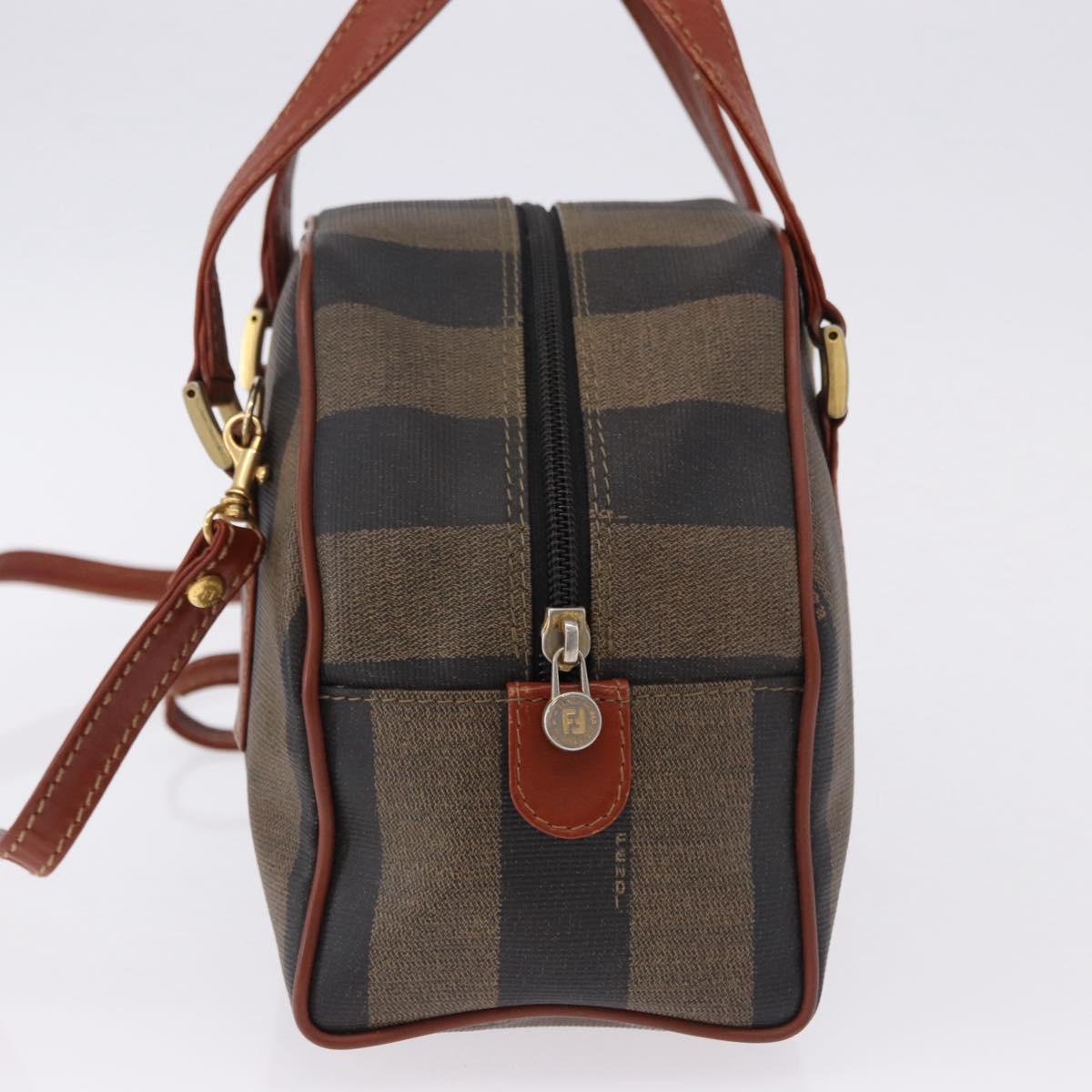FENDI Pecan Hand Bag PVC Leather 2way Black Brown Auth ka5337A