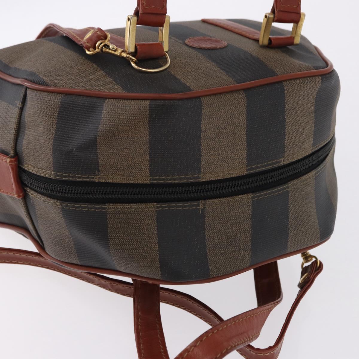 FENDI Pecan Hand Bag PVC Leather 2way Black Brown Auth ka5337A