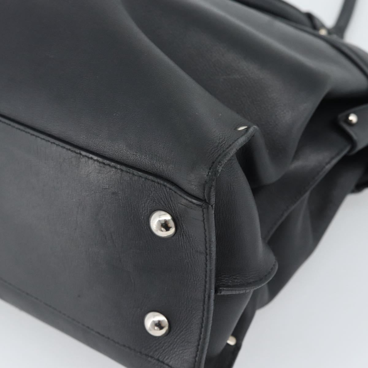 Salvatore Ferragamo Gancini Tote Bag Leather Black Silver Auth ka5338A