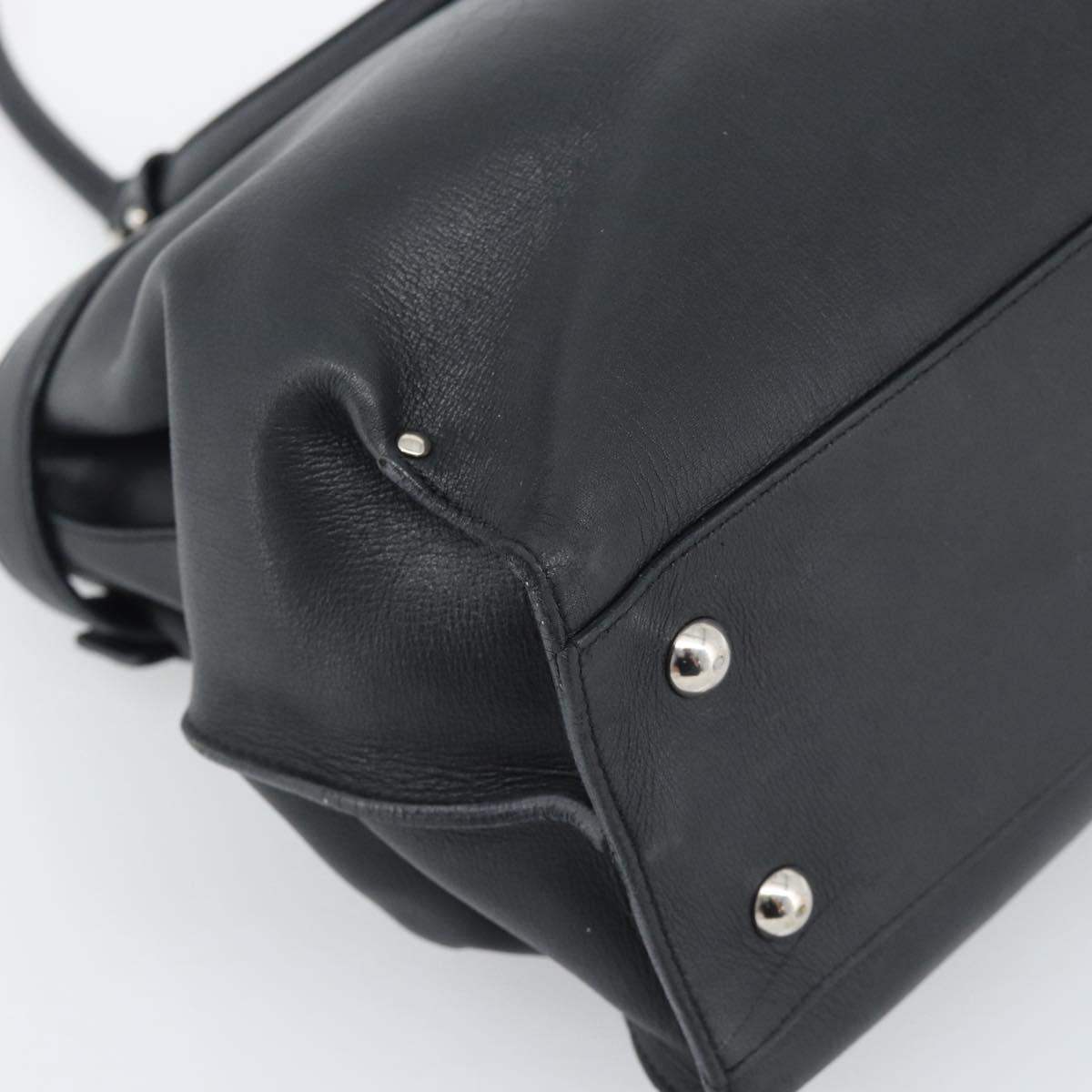 Salvatore Ferragamo Gancini Tote Bag Leather Black Silver Auth ka5338A