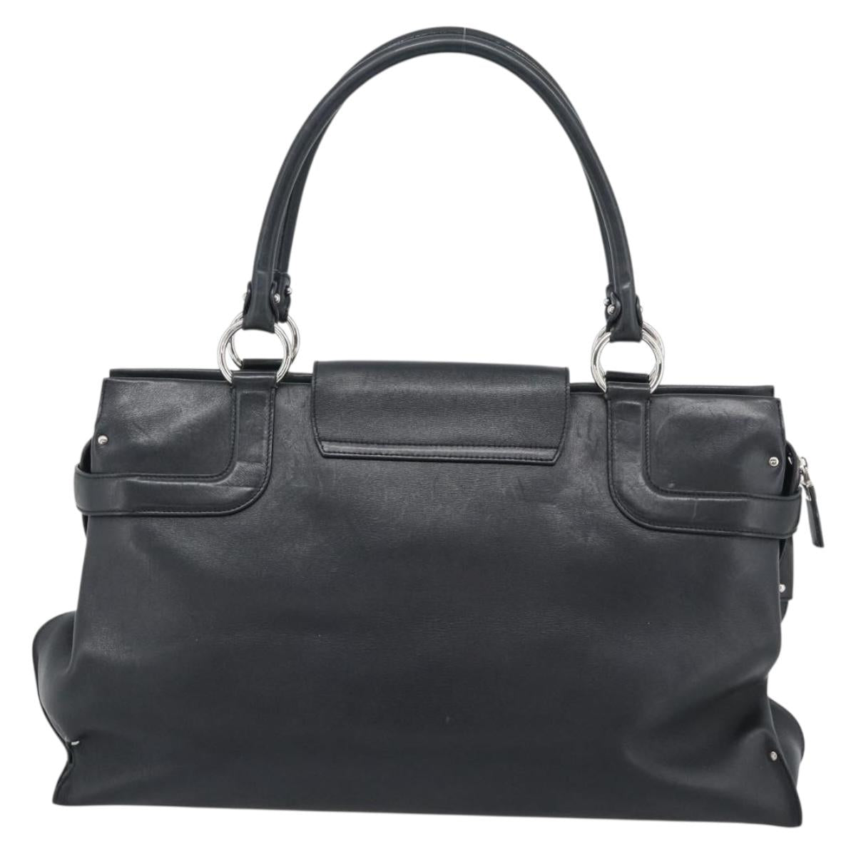 Salvatore Ferragamo Gancini Tote Bag Leather Black Silver Auth ka5338A