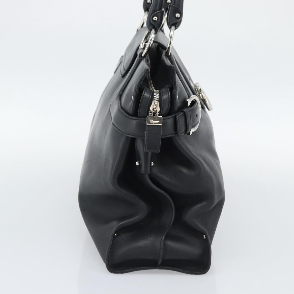Salvatore Ferragamo Gancini Tote Bag Leather Black Silver Auth ka5338A