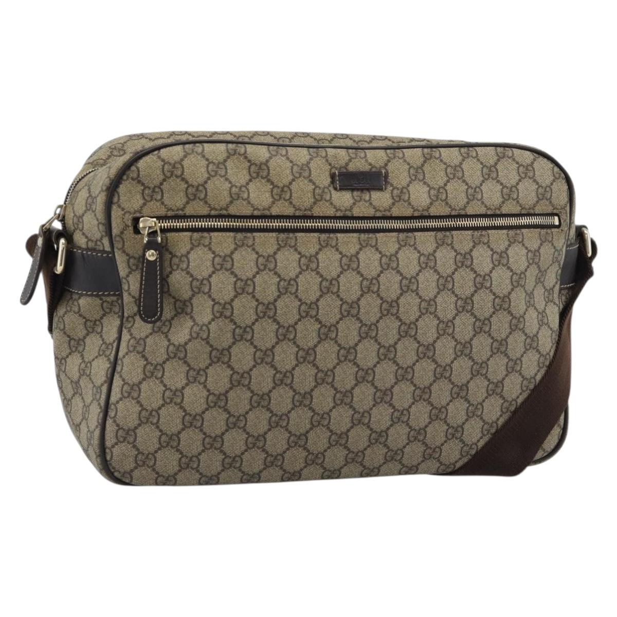 GUCCI GG Supreme Shoulder Bag PVC Leather Beige Gold Tone 211107 Auth ka5339