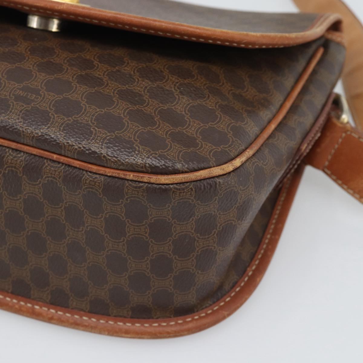 CELINE Macadam Shoulder Bag PVC Leather Brown Gold Tone Auth ka5340