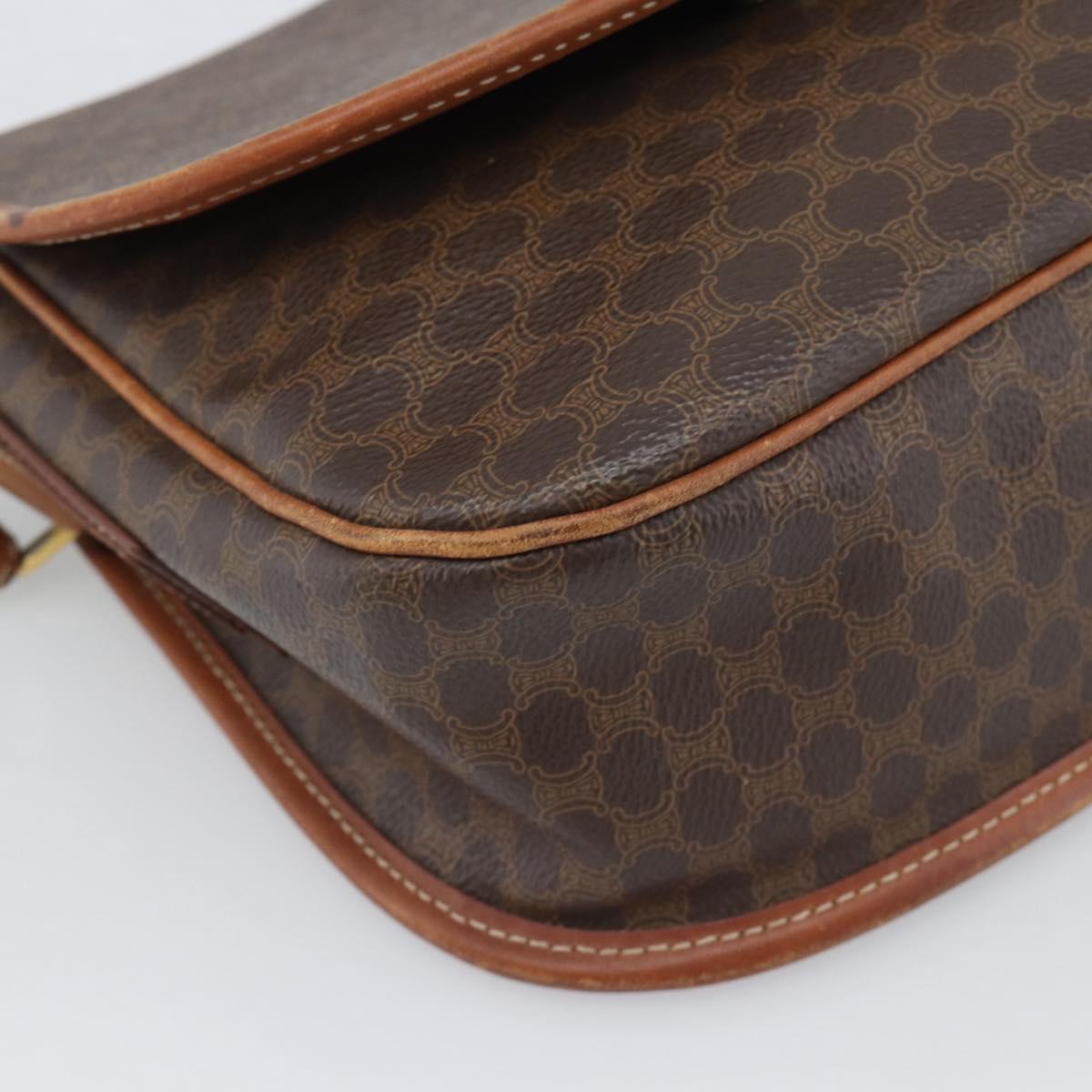 CELINE Macadam Shoulder Bag PVC Leather Brown Gold Tone Auth ka5340