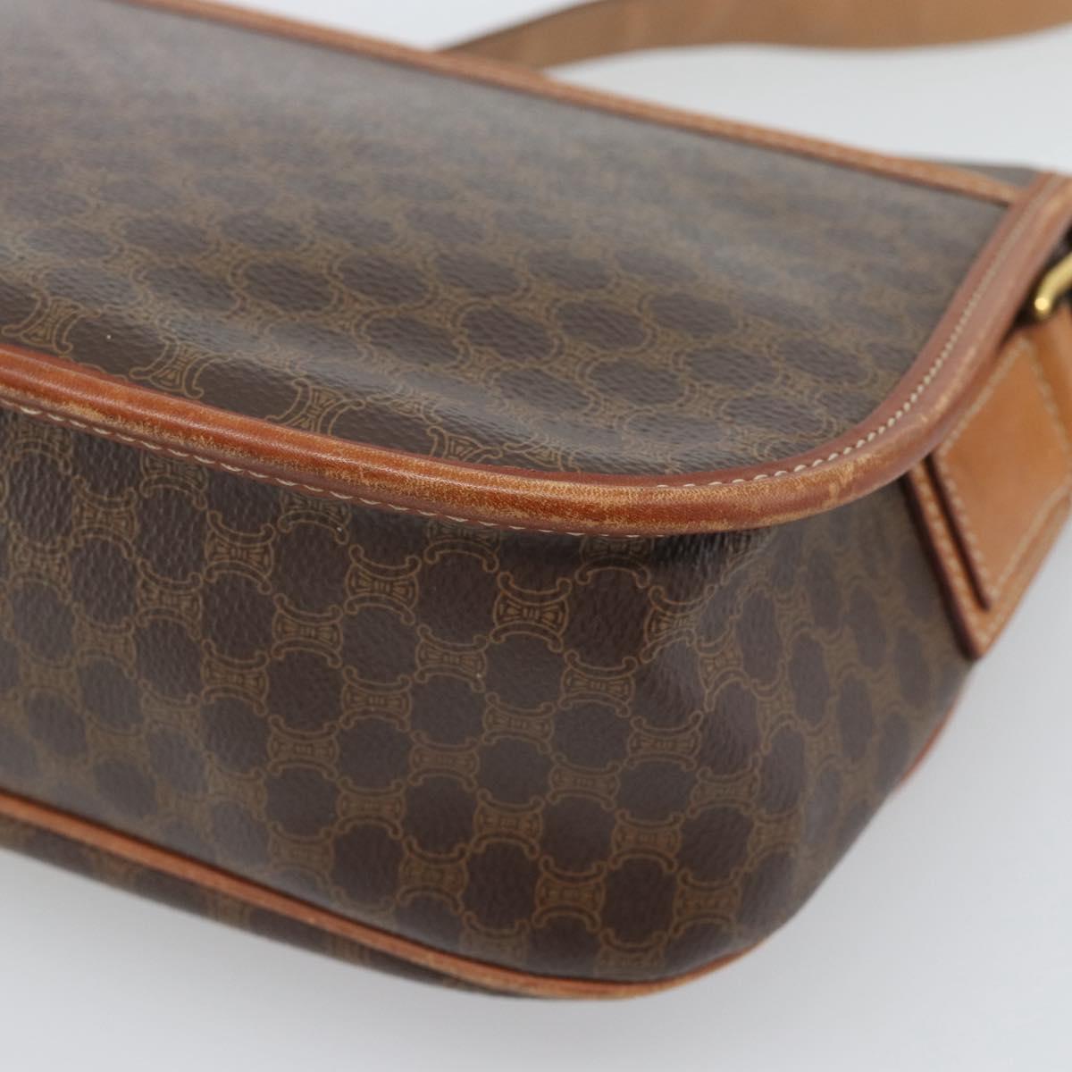 CELINE Macadam Shoulder Bag PVC Leather Brown Gold Tone Auth ka5340