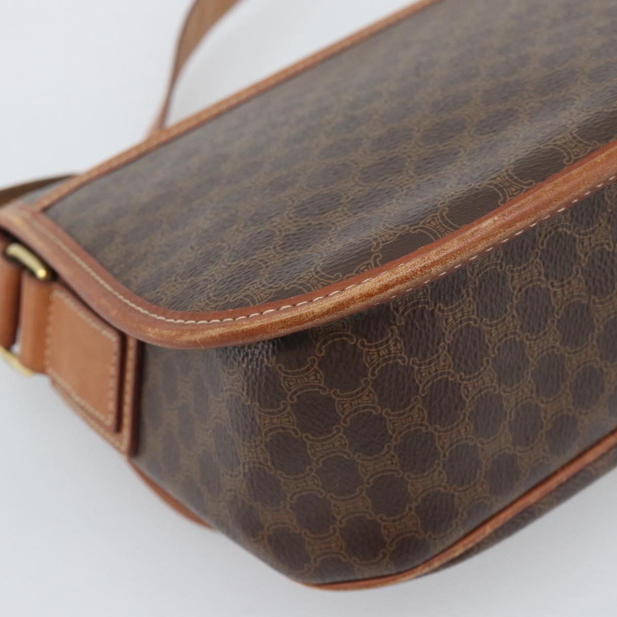 CELINE Macadam Shoulder Bag PVC Leather Brown Gold Tone Auth ka5340