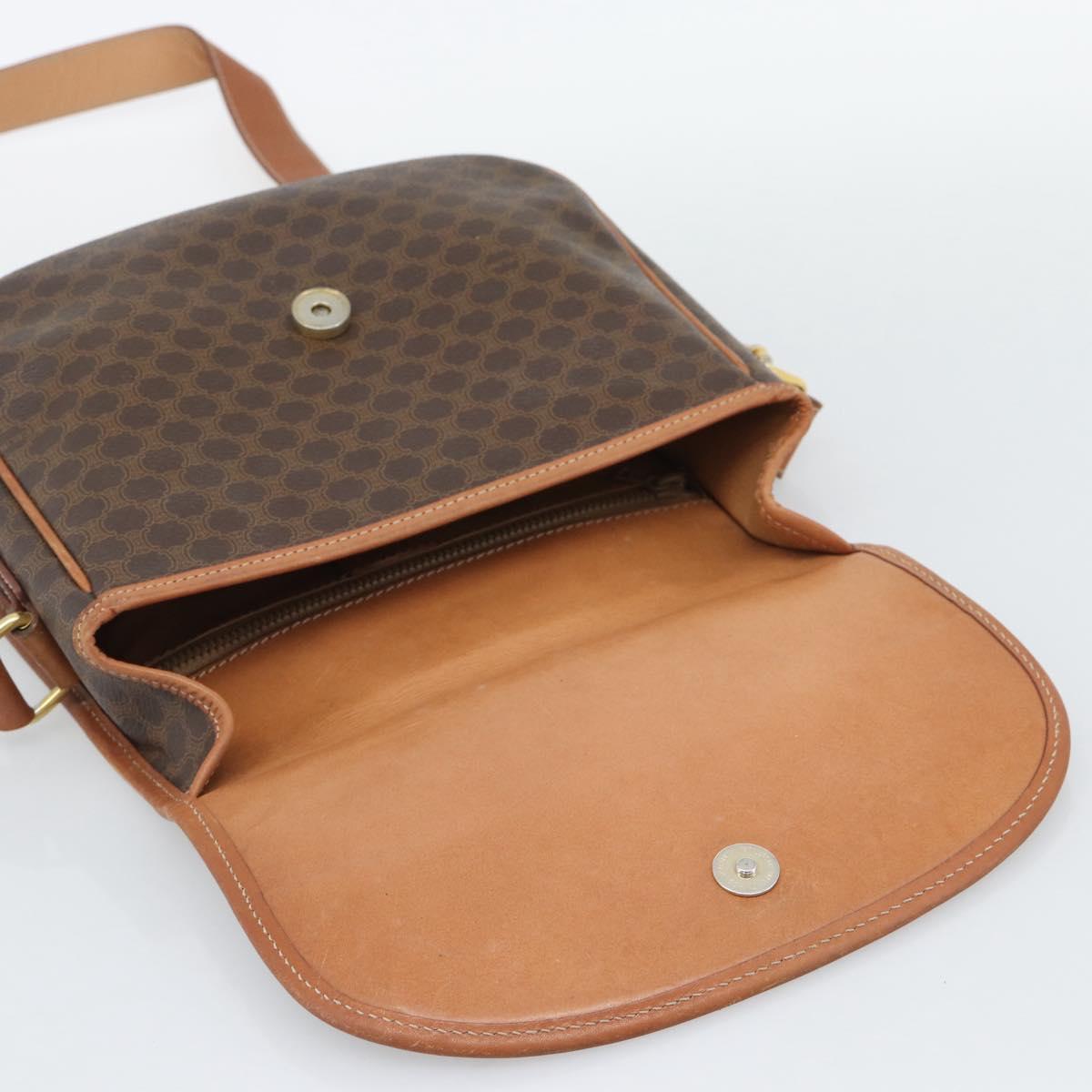 CELINE Macadam Shoulder Bag PVC Leather Brown Gold Tone Auth ka5340