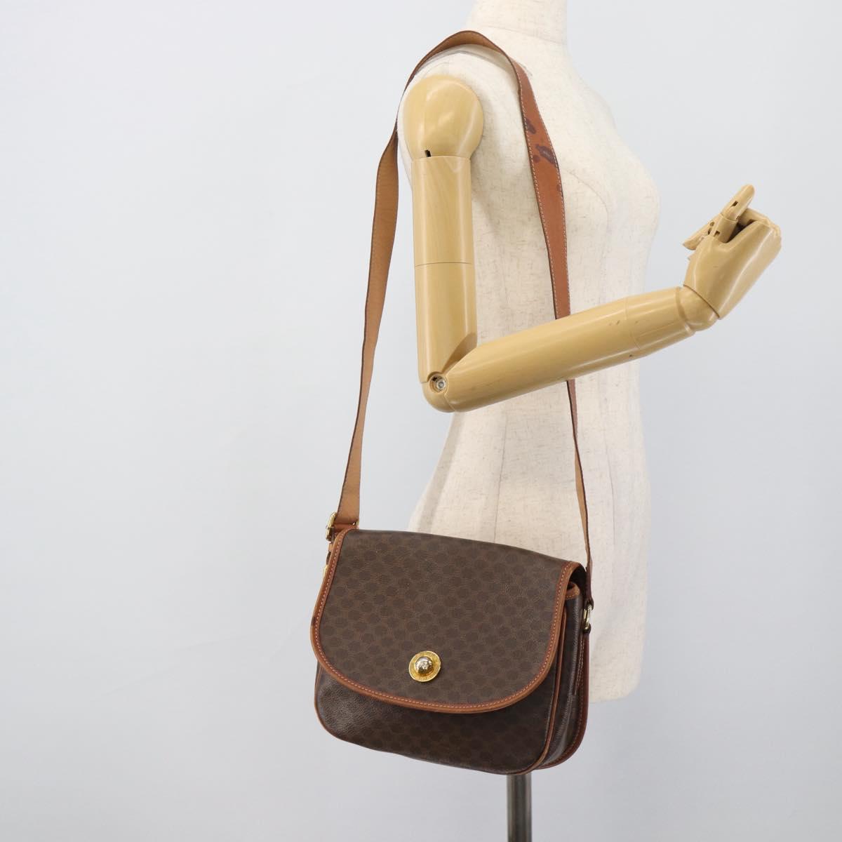 CELINE Macadam Shoulder Bag PVC Leather Brown Gold Tone Auth ka5340