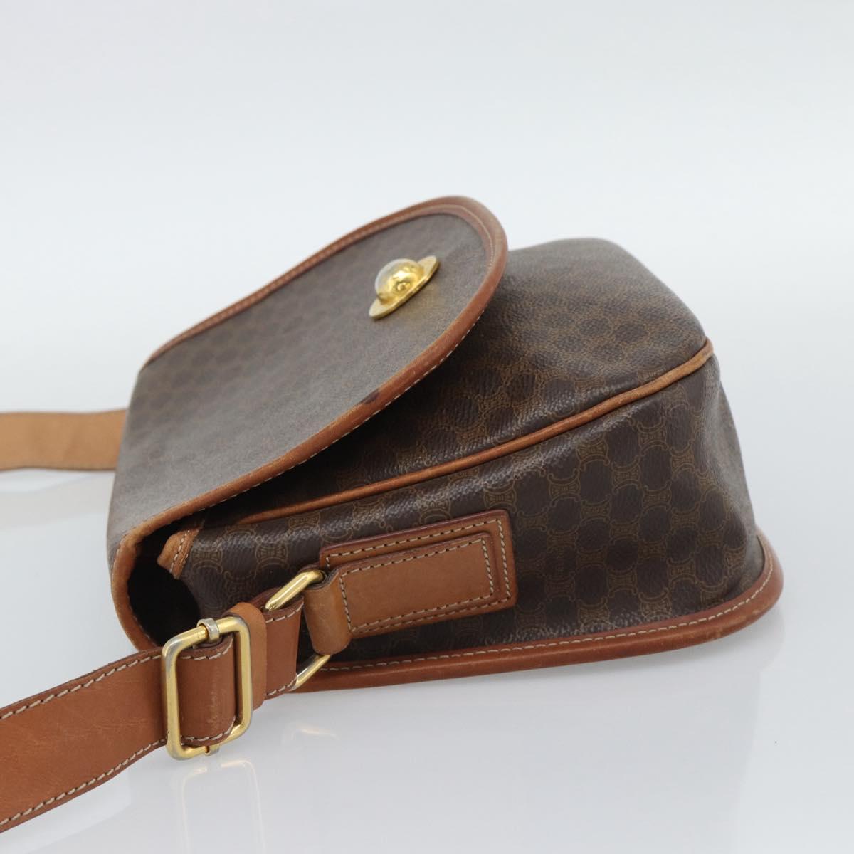 CELINE Macadam Shoulder Bag PVC Leather Brown Gold Tone Auth ka5340