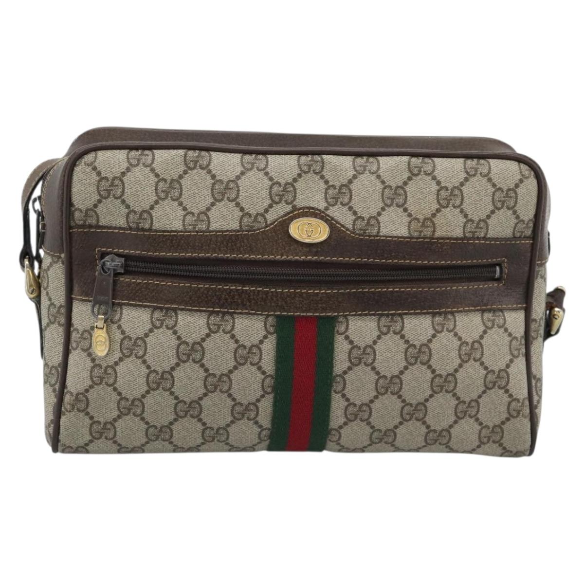 GUCCI GG Supreme Web Sherry Line Shoulder Bag PVC Beige 001 4071 5 Auth ka5341