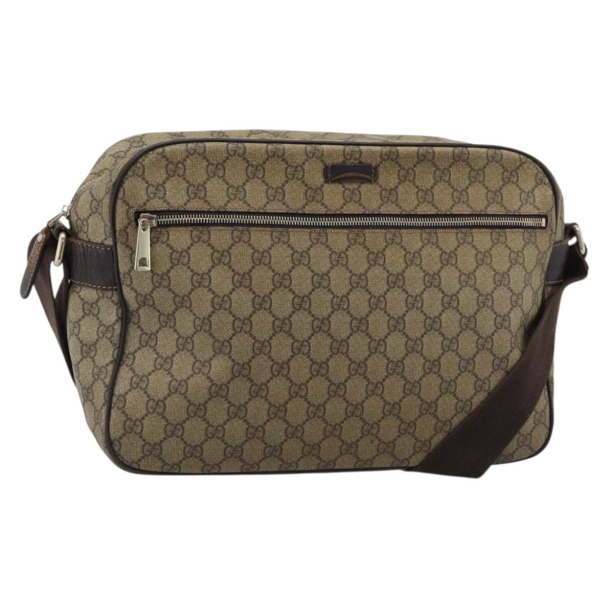 GUCCI GG Supreme Shoulder Bag PVC Leather Beige Gold Tone 211107 Auth ka5343