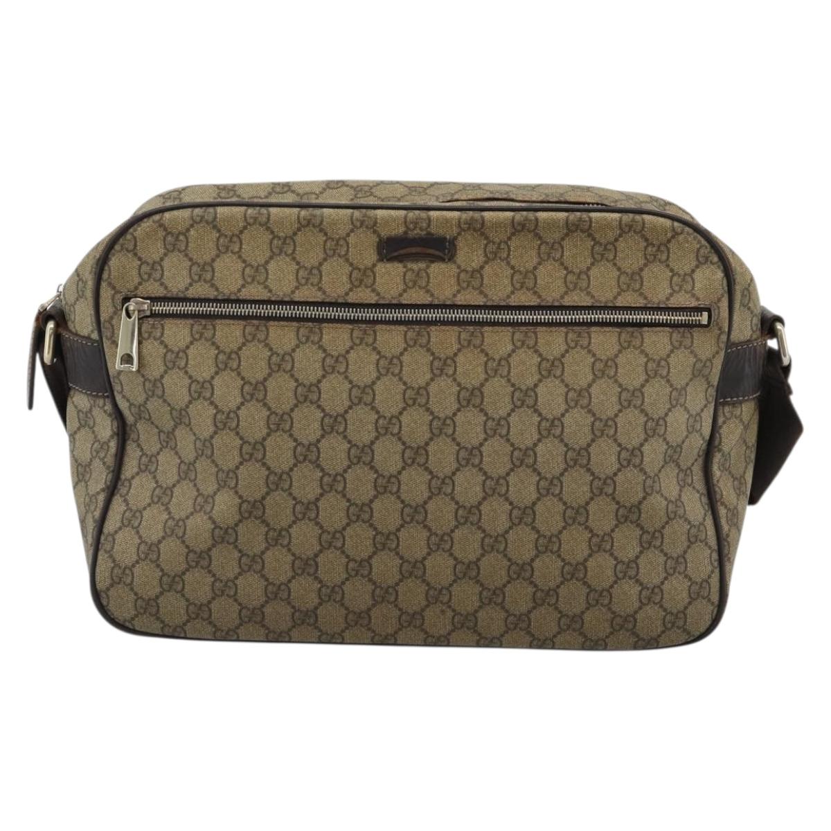 GUCCI GG Supreme Shoulder Bag PVC Leather Beige Gold Tone 211107 Auth ka5343