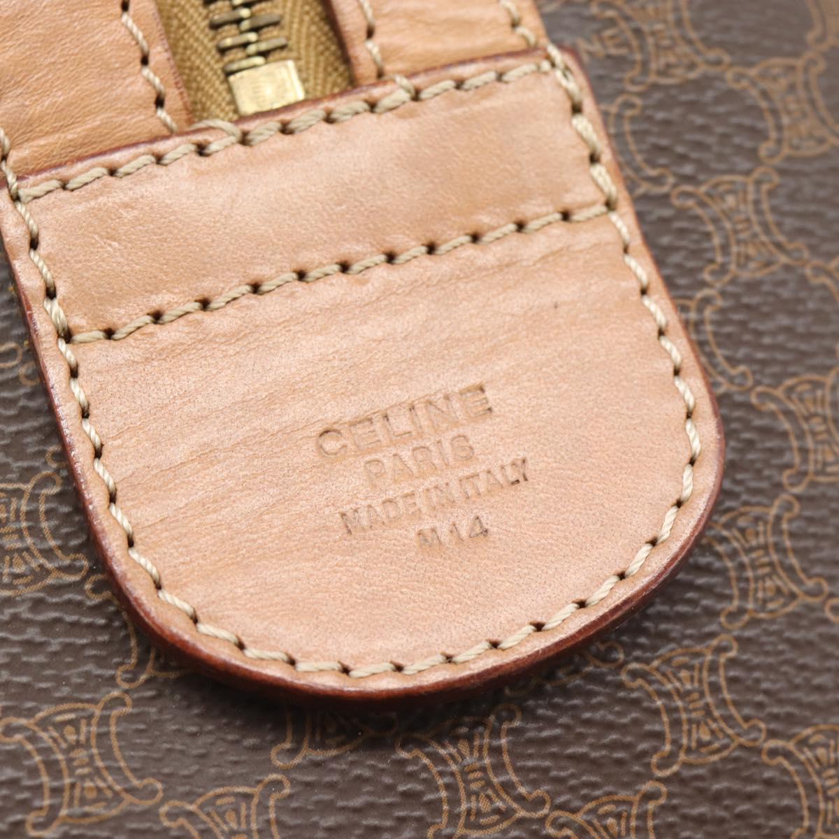 CELINE Macadam Boston Bag PVC Leather Brown Gold Tone Auth ka5345A