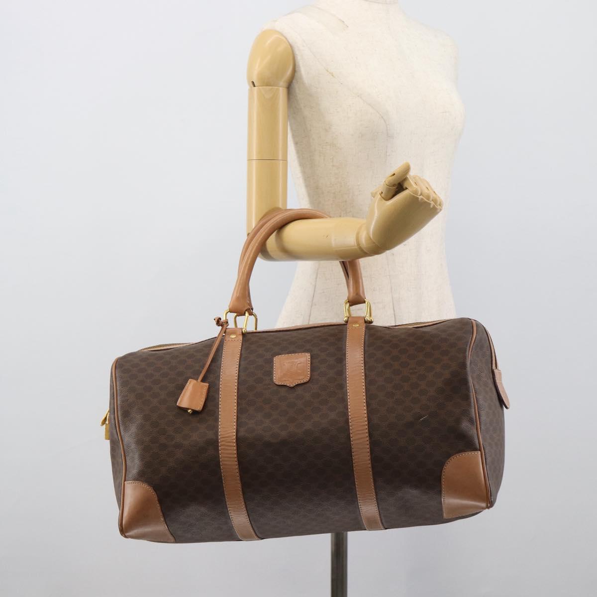 CELINE Macadam Boston Bag PVC Leather Brown Gold Tone Auth ka5345A