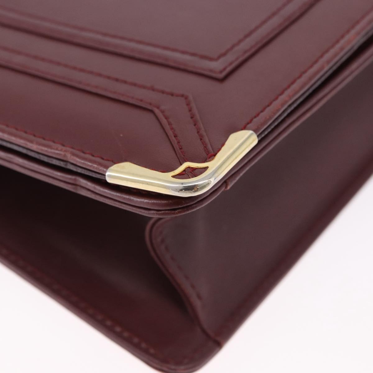 CARTIER Must Line Shoulder Bag Leather Bordeaux Gold Tone Auth ka5348