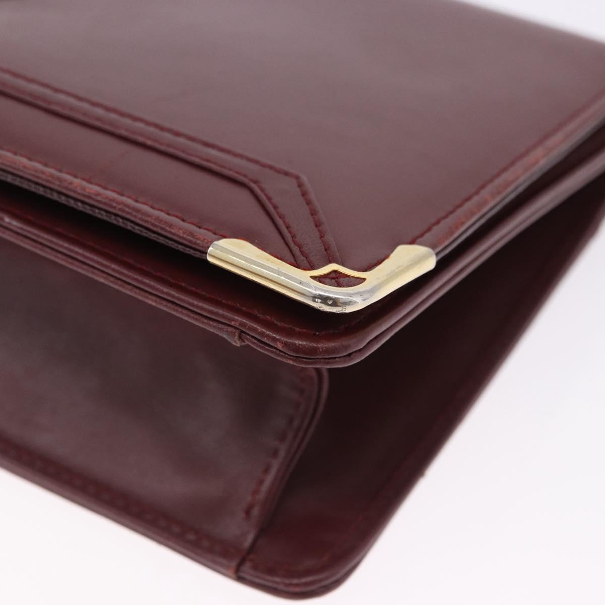 CARTIER Must Line Shoulder Bag Leather Bordeaux Gold Tone Auth ka5348