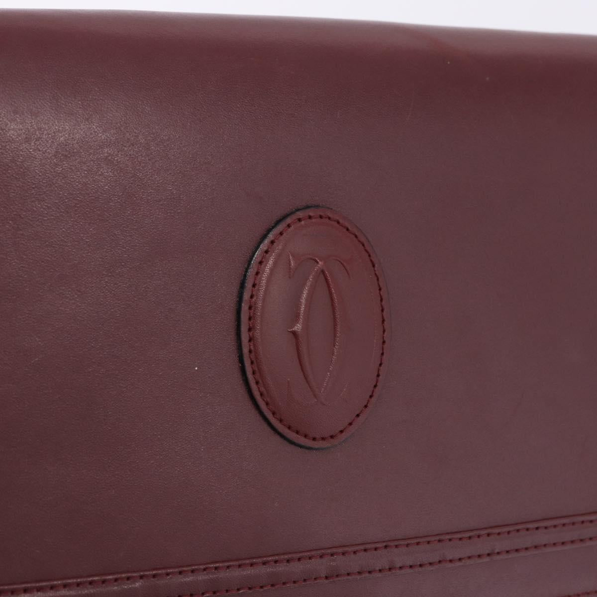 CARTIER Must Line Shoulder Bag Leather Bordeaux Gold Tone Auth ka5348