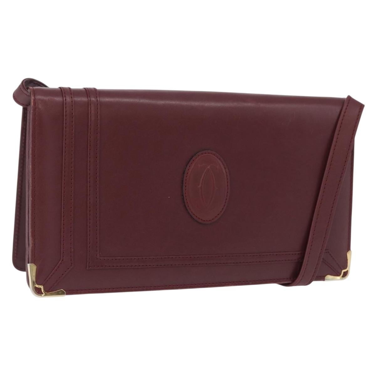 CARTIER Must Line Shoulder Bag Leather Bordeaux Gold Tone Auth ka5348