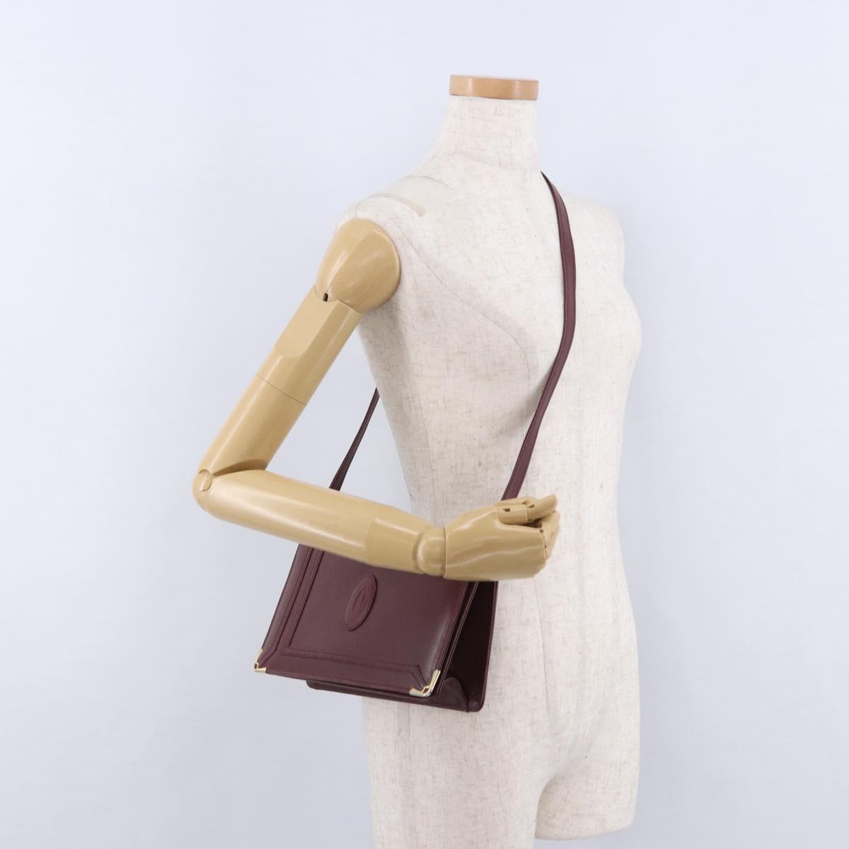 CARTIER Must Line Shoulder Bag Leather Bordeaux Gold Tone Auth ka5348