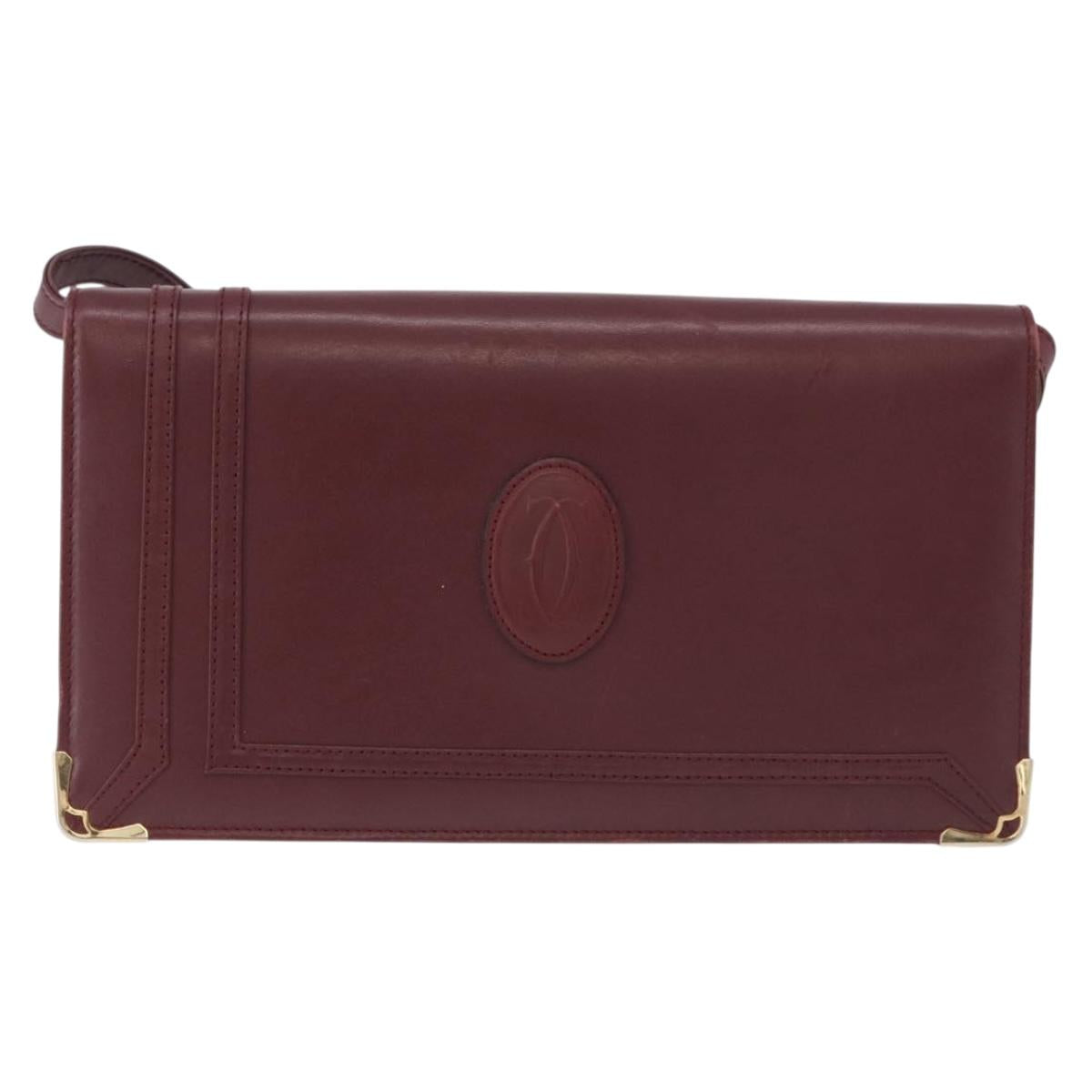 CARTIER Must Line Shoulder Bag Leather Bordeaux Gold Tone Auth ka5348