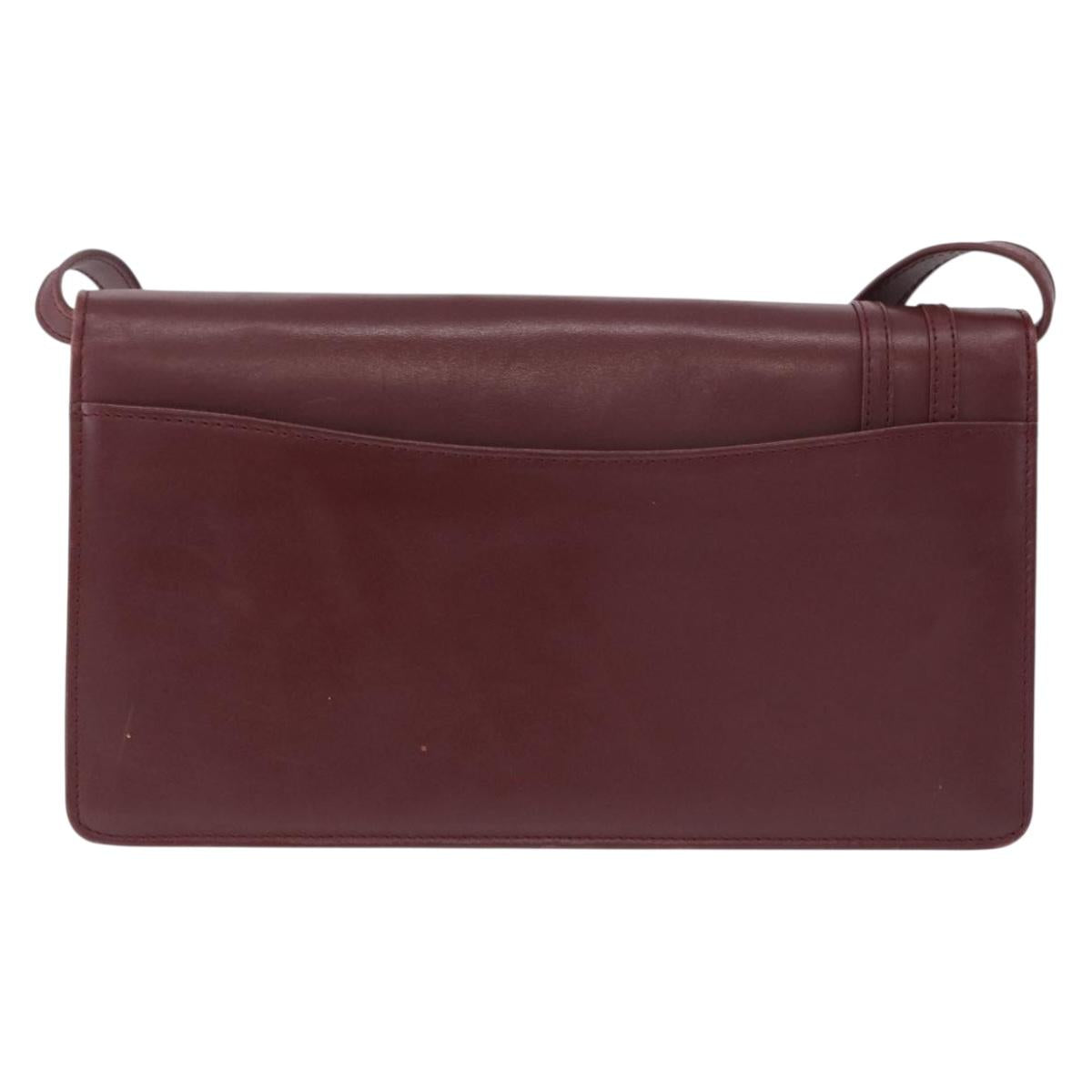 CARTIER Must Line Shoulder Bag Leather Bordeaux Gold Tone Auth ka5348