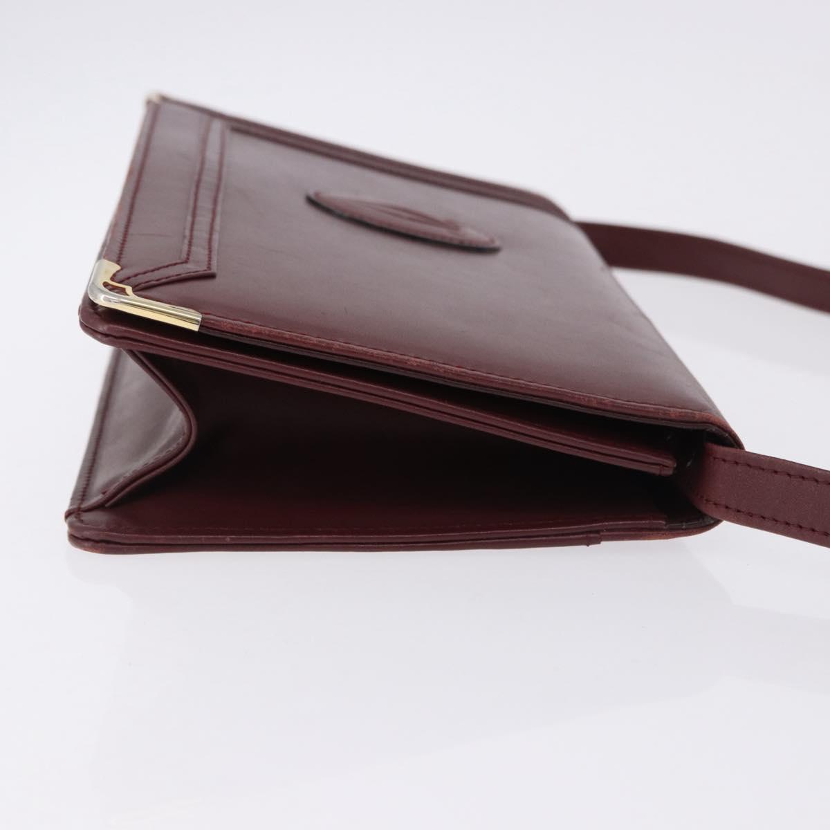 CARTIER Must Line Shoulder Bag Leather Bordeaux Gold Tone Auth ka5348