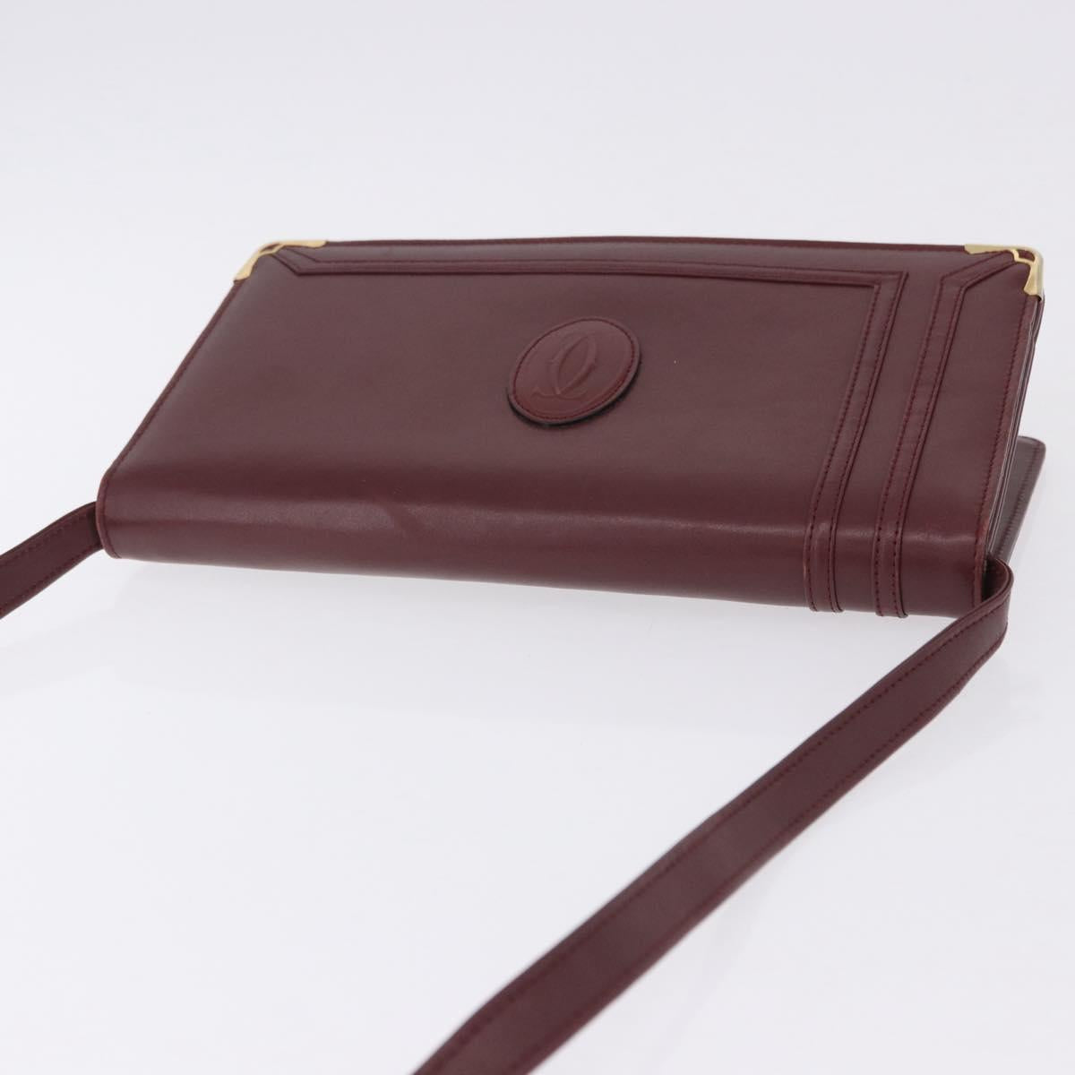 CARTIER Must Line Shoulder Bag Leather Bordeaux Gold Tone Auth ka5348