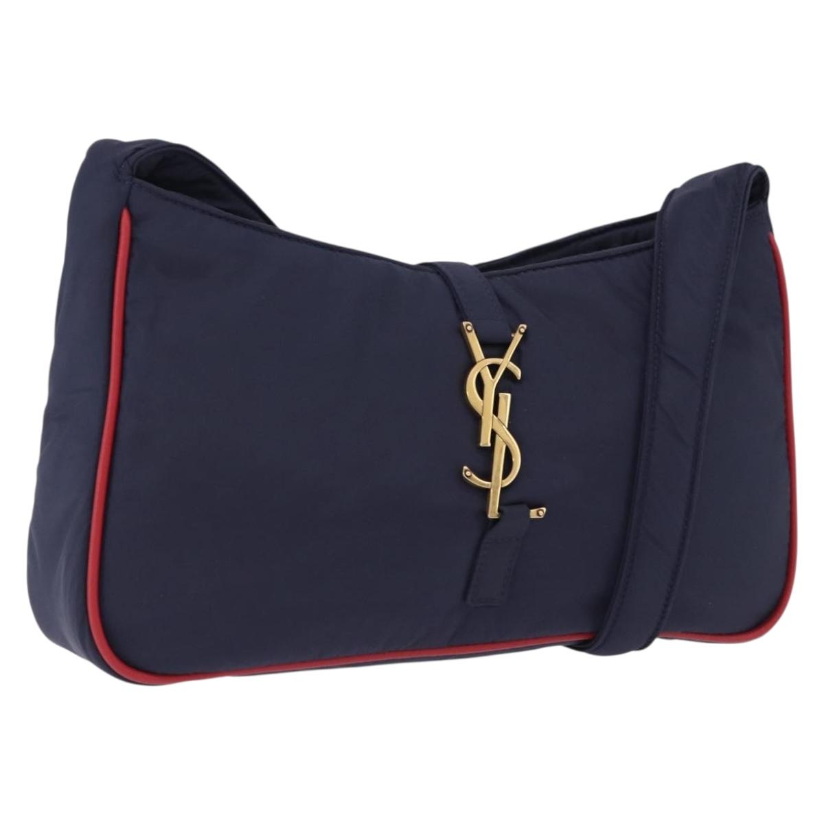 SAINT LAURENT Shoulder Bag Nylon Navy Gold Tone 733294 Auth ka5349M