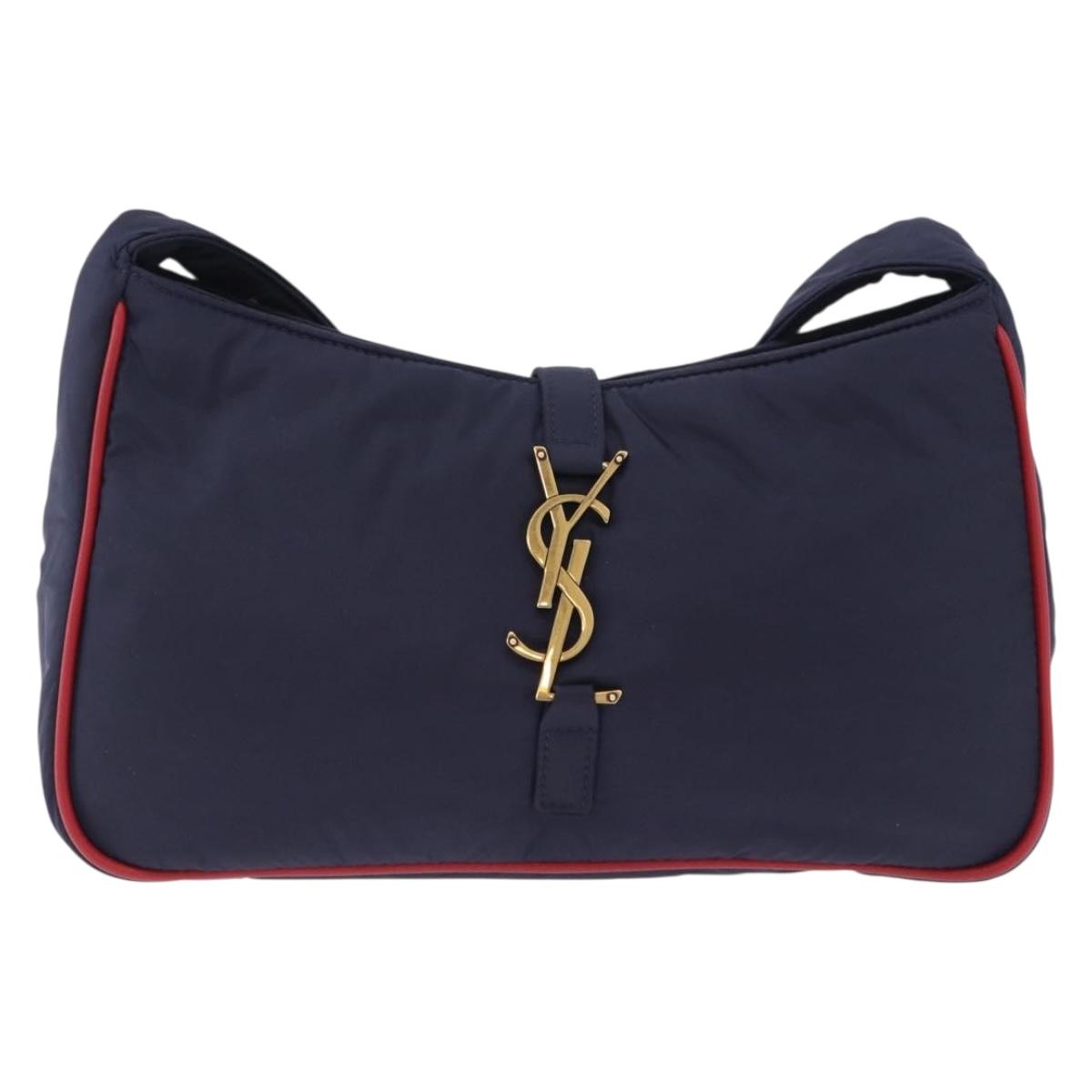 SAINT LAURENT Shoulder Bag Nylon Navy Gold Tone 733294 Auth ka5349M