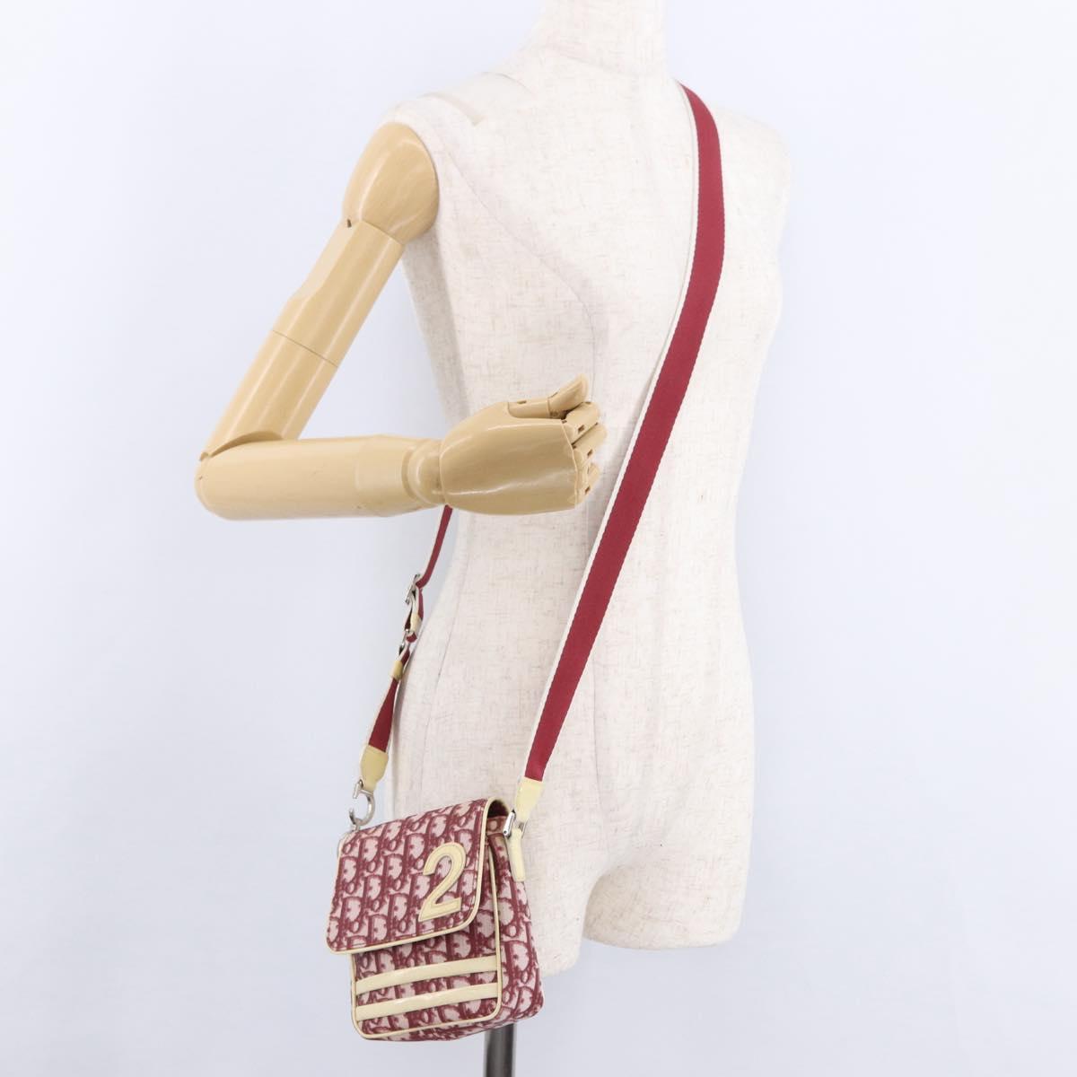 Christian Dior Trotter Shoulder Bag PVC Leather Red Silver Auth ka5350A