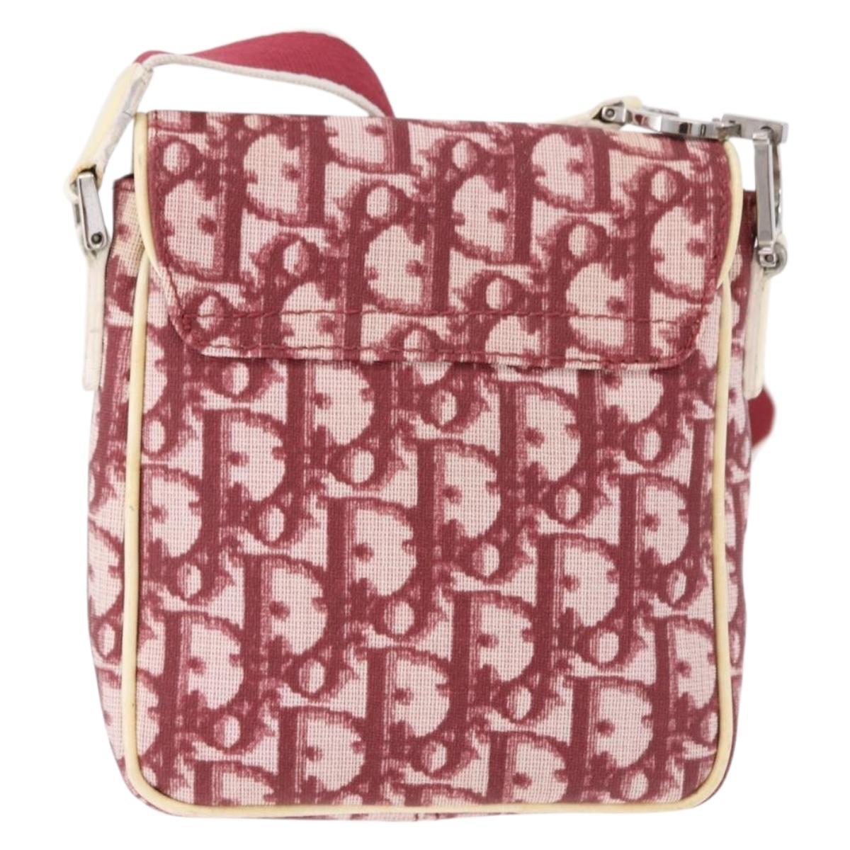 Christian Dior Trotter Shoulder Bag PVC Leather Red Silver Auth ka5350A