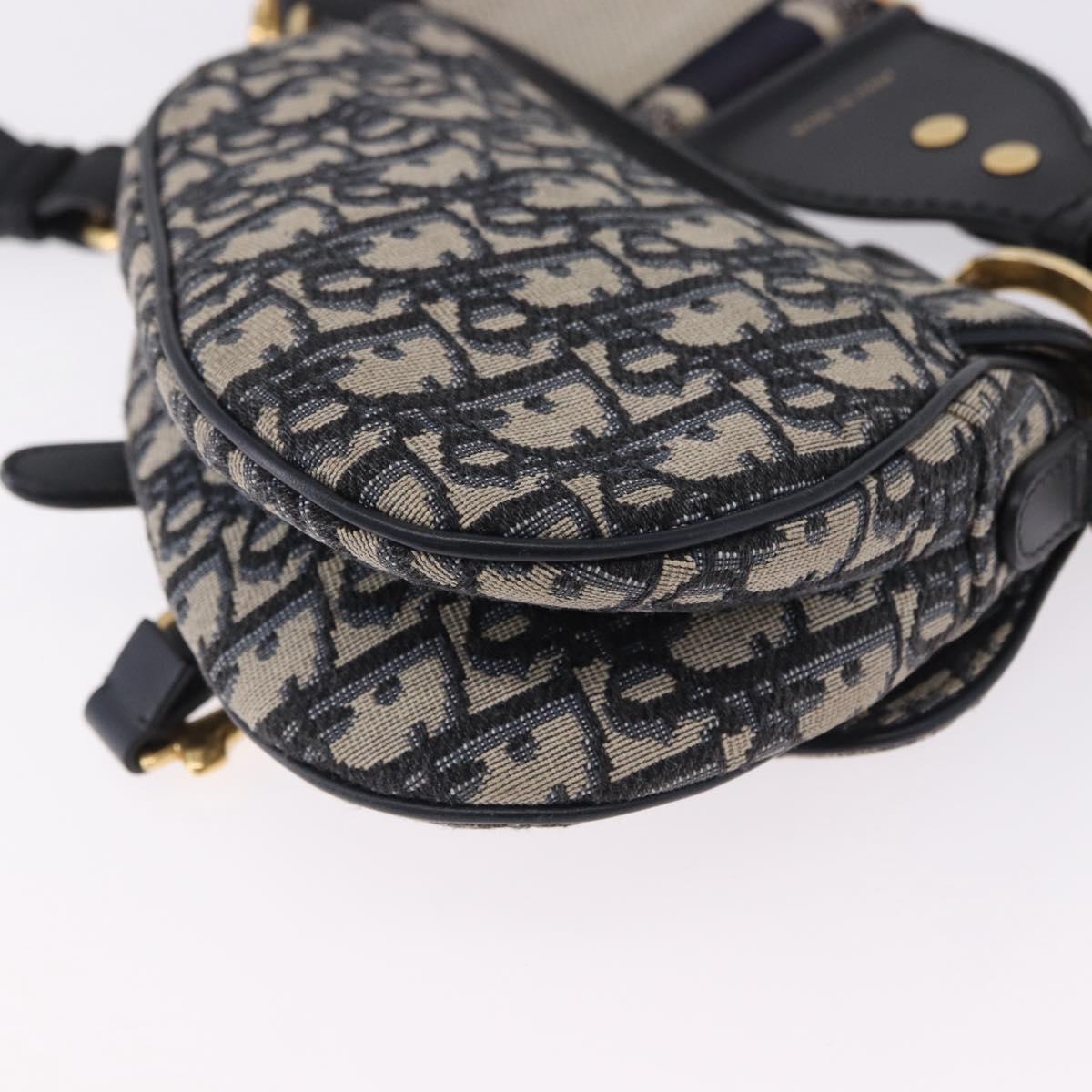 Christian Dior Trotter Saddle Hand Bag 2way Navy Gold Tone Auth ka5351M