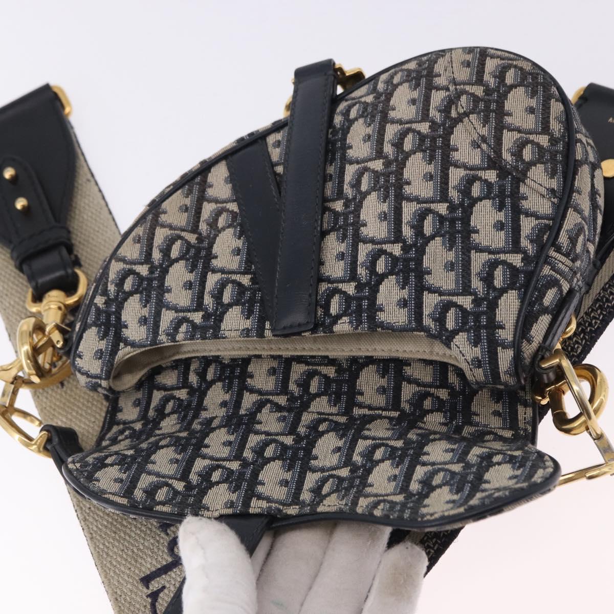 Christian Dior Trotter Saddle Hand Bag 2way Navy Gold Tone Auth ka5351M