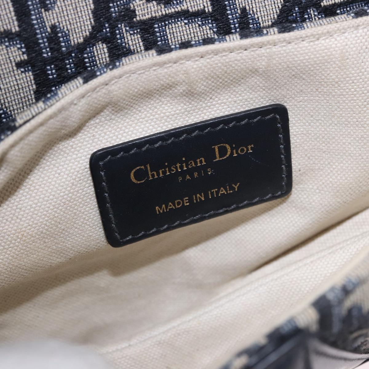 Christian Dior Trotter Saddle Hand Bag 2way Navy Gold Tone Auth ka5351M