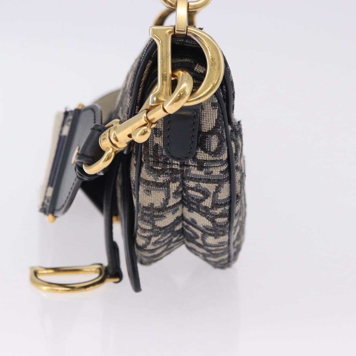 Christian Dior Trotter Saddle Hand Bag 2way Navy Gold Tone Auth ka5351M
