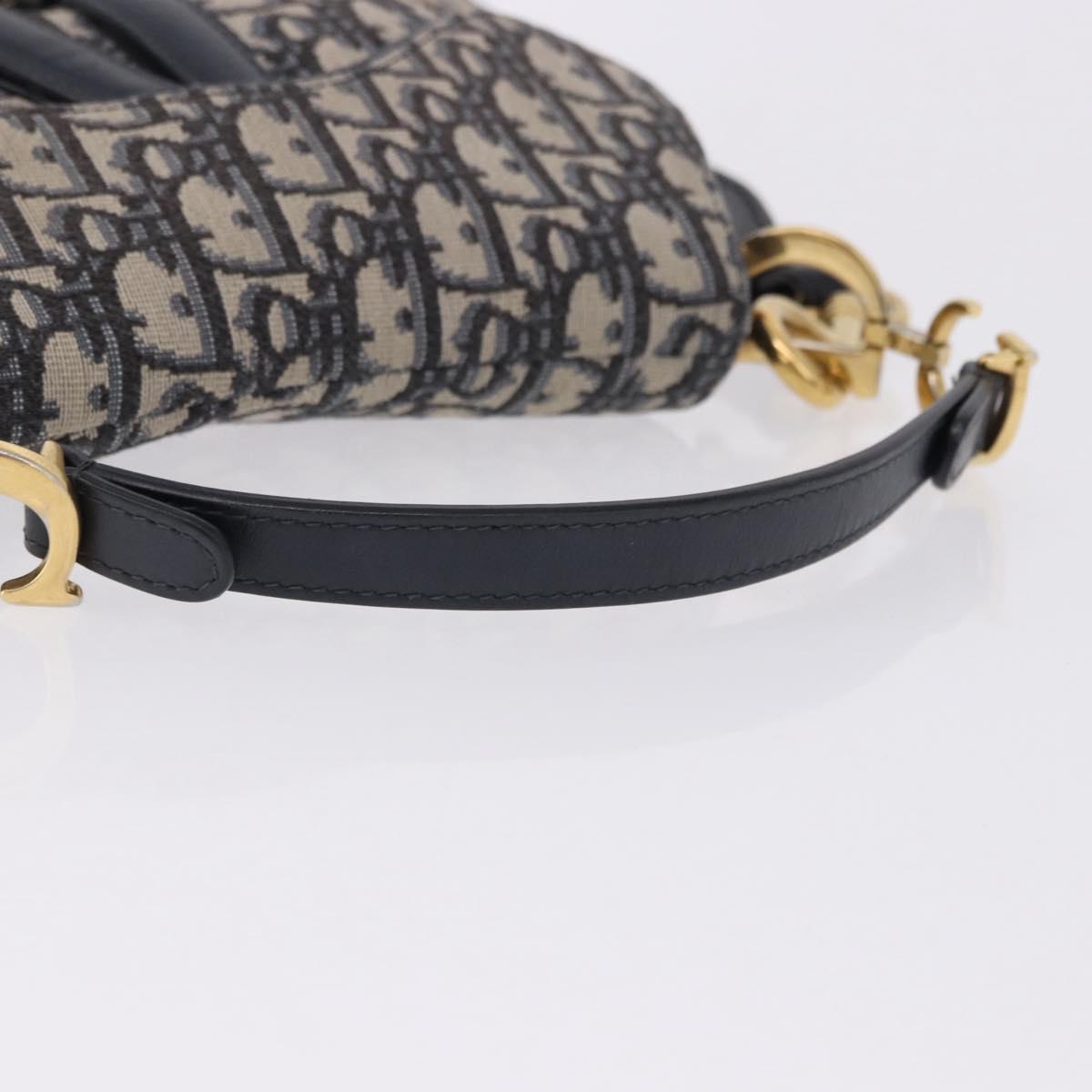 Christian Dior Trotter Saddle Hand Bag 2way Navy Gold Tone Auth ka5351M
