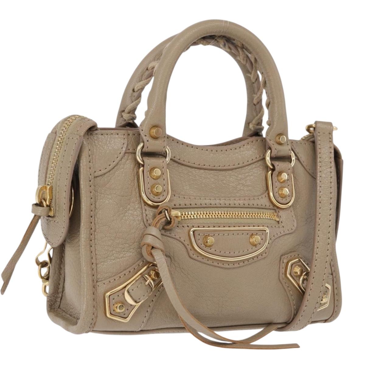 BALENCIAGA Mini City Hand Bag Leather 2way Beige Gold Tone 453293 Auth ka5352V