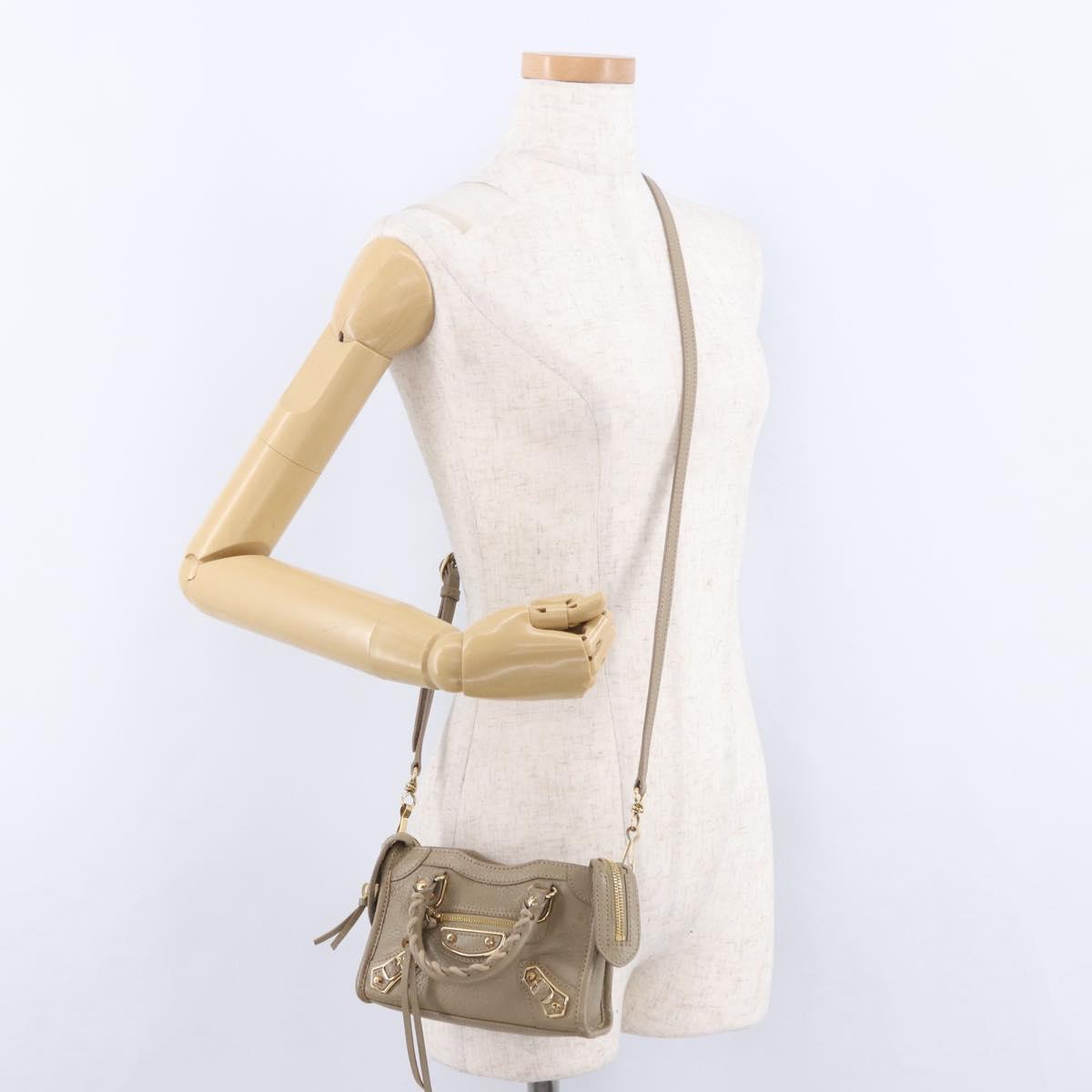 BALENCIAGA Mini City Hand Bag Leather 2way Beige Gold Tone 453293 Auth ka5352V