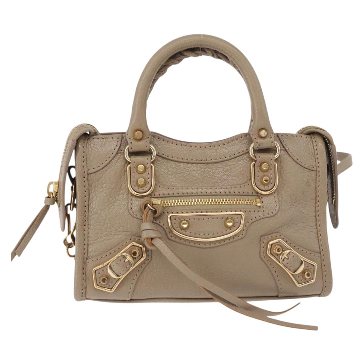 BALENCIAGA Mini City Hand Bag Leather 2way Beige Gold Tone 453293 Auth ka5352V