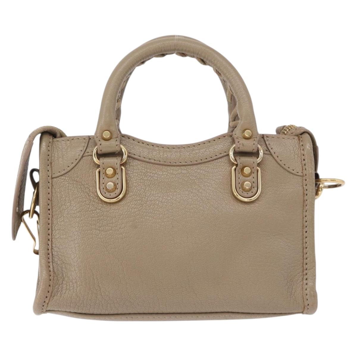 BALENCIAGA Mini City Hand Bag Leather 2way Beige Gold Tone 453293 Auth ka5352V